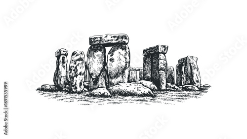 Stone circle monument prehistoric ancient structure sketch. Vector hand drawn illustration