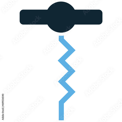 Corkscrew icon vector for wine, bar, and drink themes. This modern, flat icon is useful for illustrating a kitchen tool or a bottle opener on websites and apps.