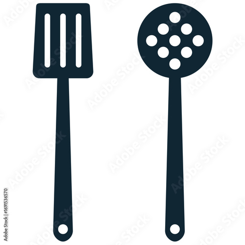 Spatula icon vector for cooking, kitchen, and food preparation themes. This modern, flat icon is useful for illustrating a utensil on websites and apps.