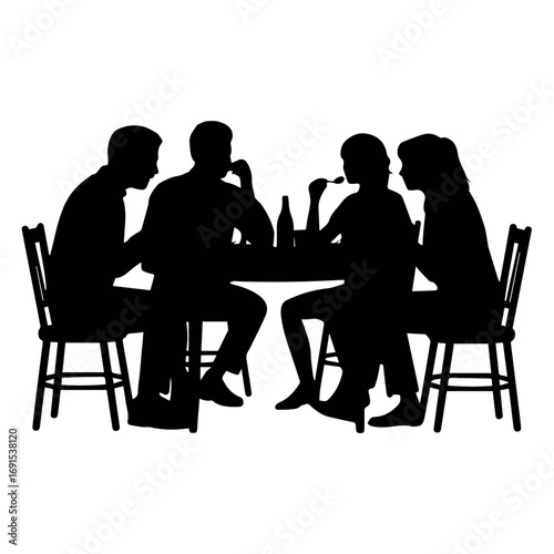 Silhouette illustration of people dining at table for restaurant family dinner and social gathering scene image