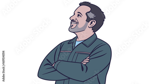 Smiling Man in Workwear Hopeful Optimistic Portrait Illustration.