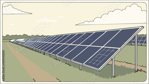 Solar Panel Farm Clean Energy Illustration Renewable Resource Sustainable Power Generation.