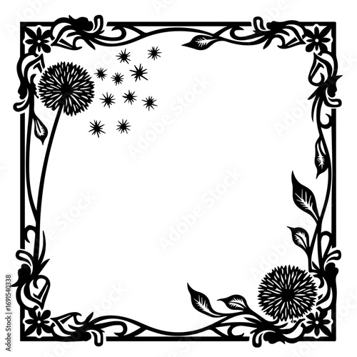 frame with flowers and leaves, frame, flower, floral, vector, pattern, design, illustration, decoration, border, leaf, nature, ornament, plant, art, vintage, card, flowers, black, wallpaper, tree, dec