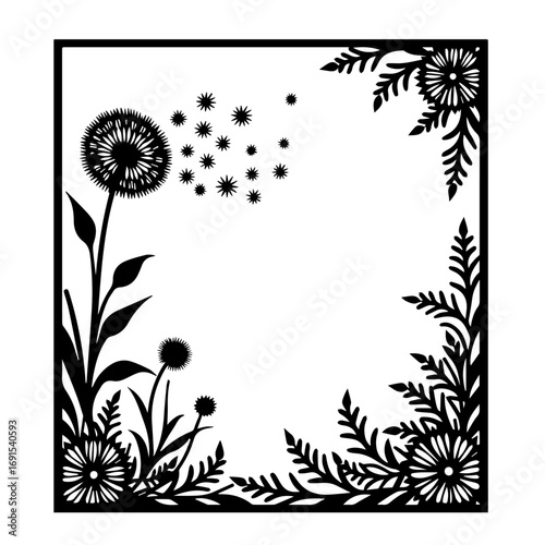 frame with flowers and leaves, frame, flower, floral, vector, pattern, design, illustration, decoration, border, leaf, nature, ornament, plant, art, vintage, card, flowers, black, wallpaper, tree, dec