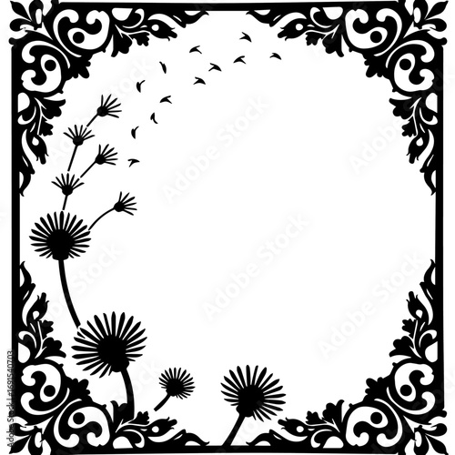 frame with flowers and leaves, frame, flower, floral, vector, pattern, design, illustration, decoration, border, leaf, nature, ornament, plant, art, vintage, card, flowers, black, wallpaper, tree, dec