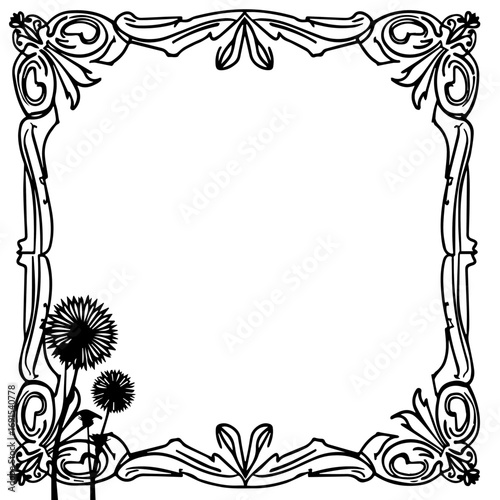 frame with flowers and leaves, frame, flower, floral, vector, pattern, design, illustration, decoration, border, leaf, nature, ornament, plant, art, vintage, card, flowers, black, wallpaper, tree, dec