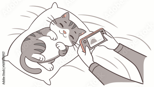 Taking a photo of a sleeping cat on a pillow.