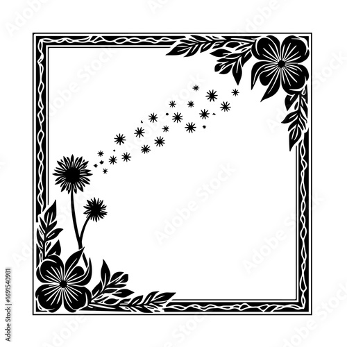 frame with flowers and leaves, frame, flower, floral, vector, pattern, design, illustration, decoration, border, leaf, nature, ornament, plant, art, vintage, card, flowers, black, wallpaper, tree, dec