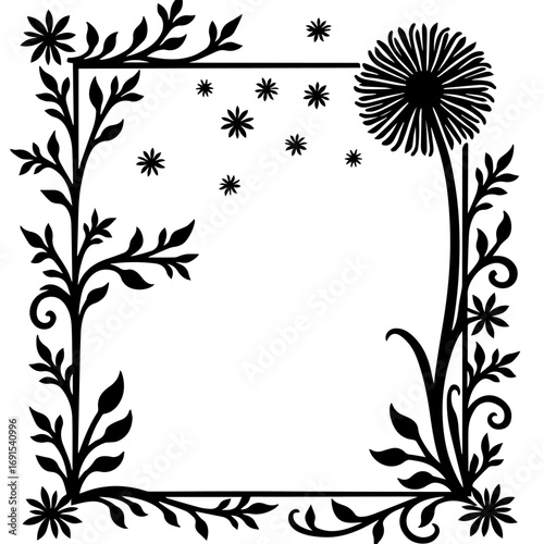 frame with flowers and leaves, frame, flower, floral, vector, pattern, design, illustration, decoration, border, leaf, nature, ornament, plant, art, vintage, card, flowers, black, wallpaper, tree, dec