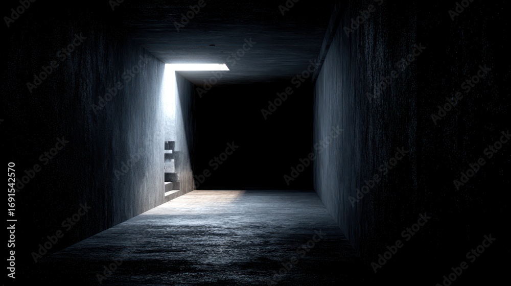 Obraz premium Dark concrete corridor with light source