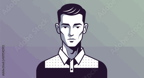Minimalist Line Art Portrait Illustration of Young Adult Man Character