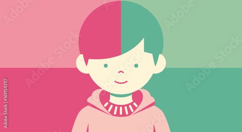 Flat Illustration Young Boy with Hoodie and Two Tone Background