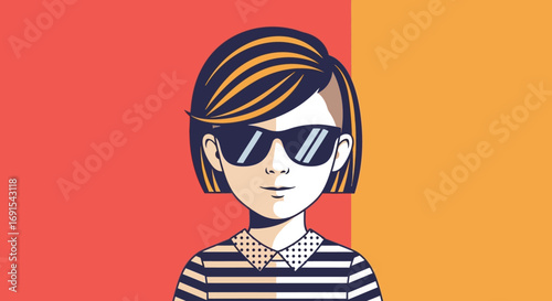 Minimalist Stylish Young Woman with Sunglasses Portrait Illustration