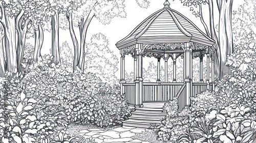 Elegant gazebo in garden illustration