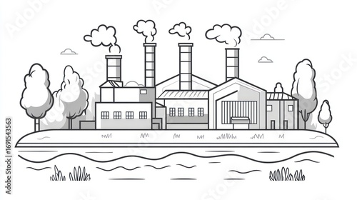 Industrial landscape line drawing