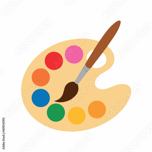 Illustration of artist paint palette with brush for painting and mixing colors for creative art project