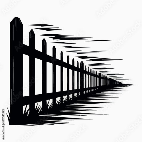Black and white fence illustration vector design for garden boundary privacy and security landscape element