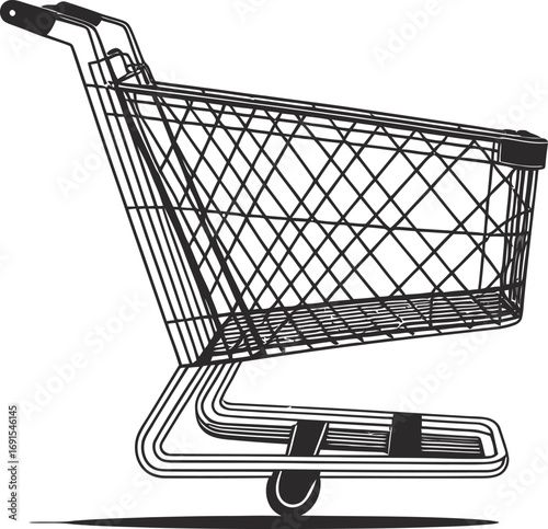 Empty Shopping Cart Illustration for Retail Concepts and Consumerism Themes with Minimalist Style and Clean Lines on Isolated Background