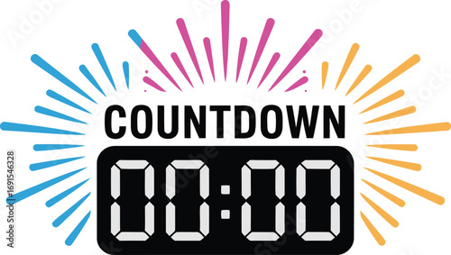 A Bold Countdown Display with Bursting Fireworks on a Clear Backdrop, Symbolizing the Excitement and Anticipation of an Impending Event