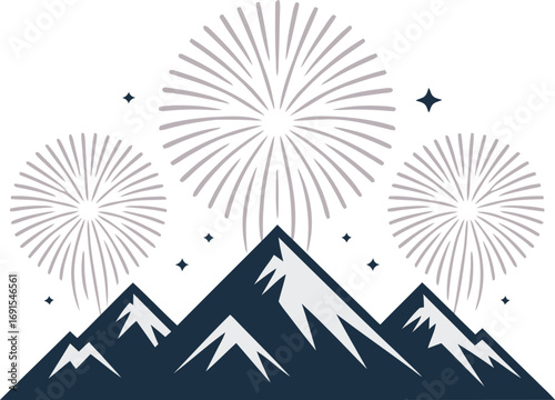 A Serene Mountain Vista with Fireworks on a Clear Backdrop, Evoking a Sense of Wonder and Celebration in a Natural Setting