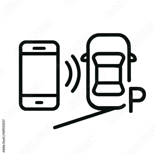 Car Remote Self-Parking with Smartphone Minimal Vector Icon