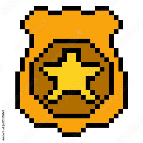 Pixel police badge vector for security, law enforcement, and authority. This simple, retro, 8-bit style is great for websites, apps, or games that need a creative and nostalgic feel.