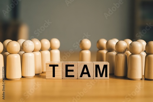 Wooden Team Formation with Peg Dolls and Blocks on Table.