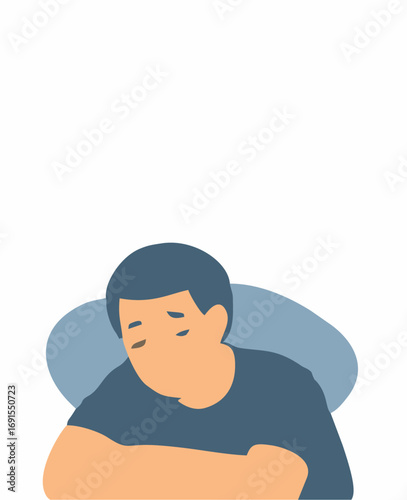 Vector illustration of a sad and tired man with his head down, symbolizing depression, burnout, and emotional exhaustion