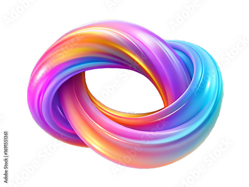 Twisted ribbon shape with vibrant color gradient isolated on a transparent background abstract blue