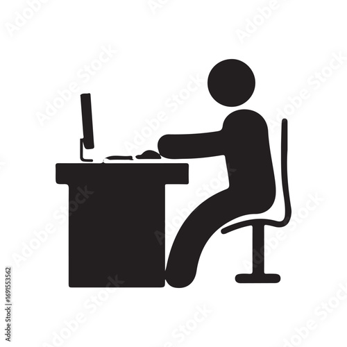 Person Working at Computer Desk Icon – Office, Workplace, Technology Symbol