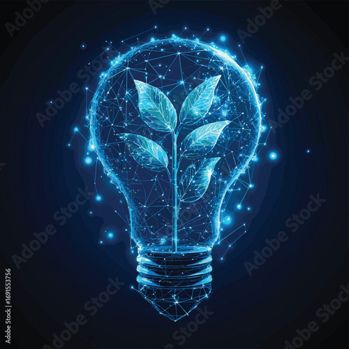 Abstract Digital Sprouts Inside Light Bulb