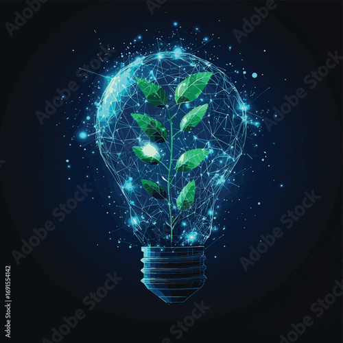 Abstract Digital Sprouts Inside Light Bulb