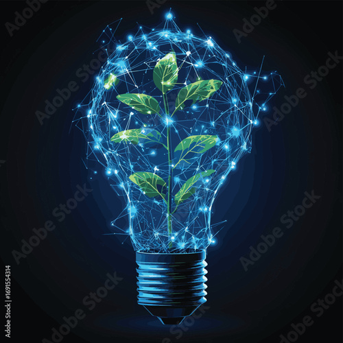 Abstract Digital Sprouts Inside Light Bulb