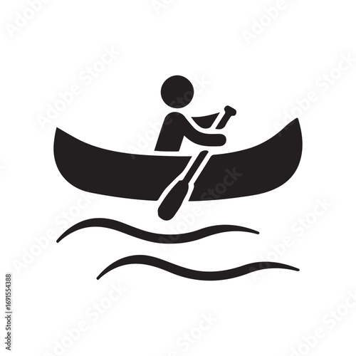 Canoeing Icon with Person Paddling on Water