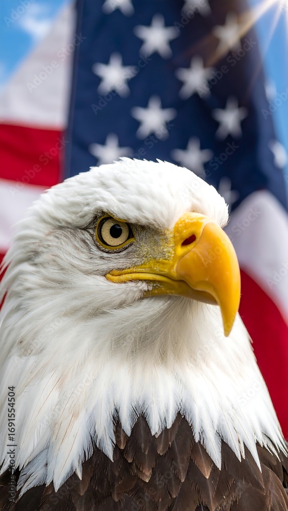 Obraz premium Bald Eagle Portrait with Flag
