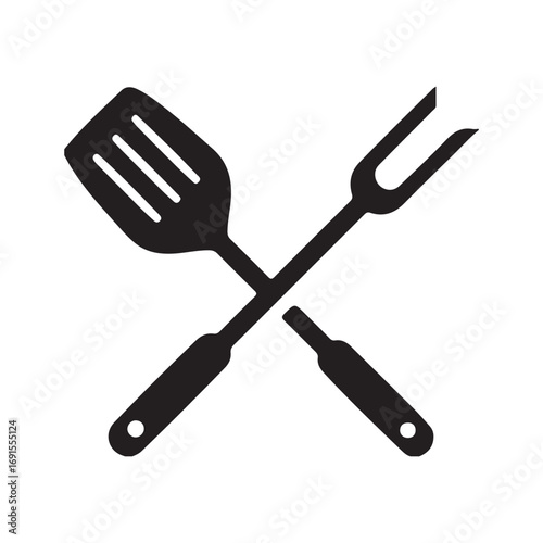 Kitchen Cooking Tools Silhouette Icon – Spatula and Fork Crossed