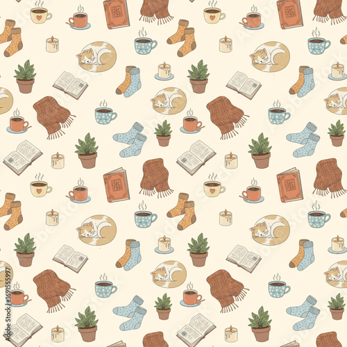 seamless pattern with cozy home stuff