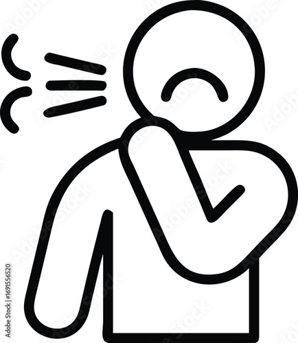 Minimal outline icon of coughing person covering mouth with hand