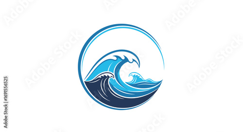 Dynamic blue wave logo design for ocean conservation and coastal business branding inspiration
