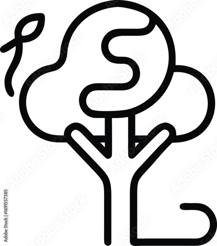Minimalist apple tree line icon with tempting serpent for eco logo