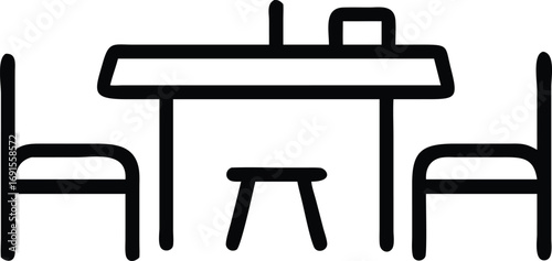 Minimalist dining table with three chairs line art design illustration