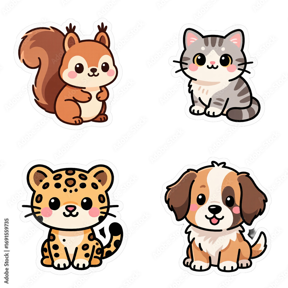 Obraz premium transparent background - collection of cute animals sticks