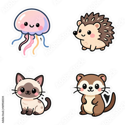 transparent background - collection of cute animals sticks