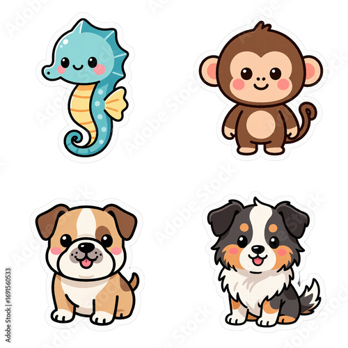 transparent background - collection of cute animals sticks
