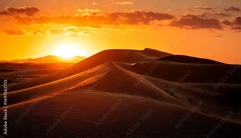 Fototapeta premium Dramatic dune silhouette at sunset with warm light 