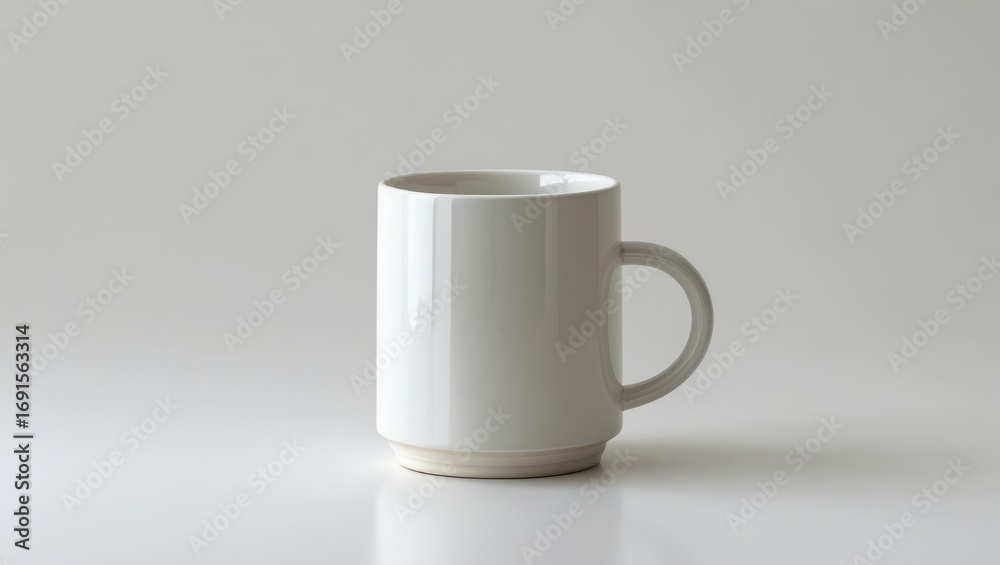 Fototapeta premium A simple, clean white mug sits on a plain surface, showcasing its smooth lines and subtle design.
