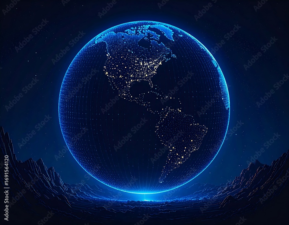 Fototapeta premium Glowing digital Earth at night
