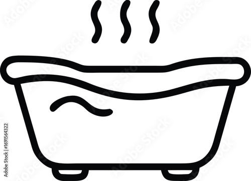 Minimalist outline of a hot bathtub with steam for relaxation and spa themes