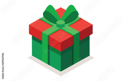 Isometric christmas gift box with green ribbon vector