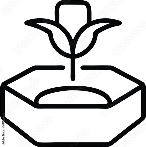 Modern flowerbed line art icon with plant sprouting design